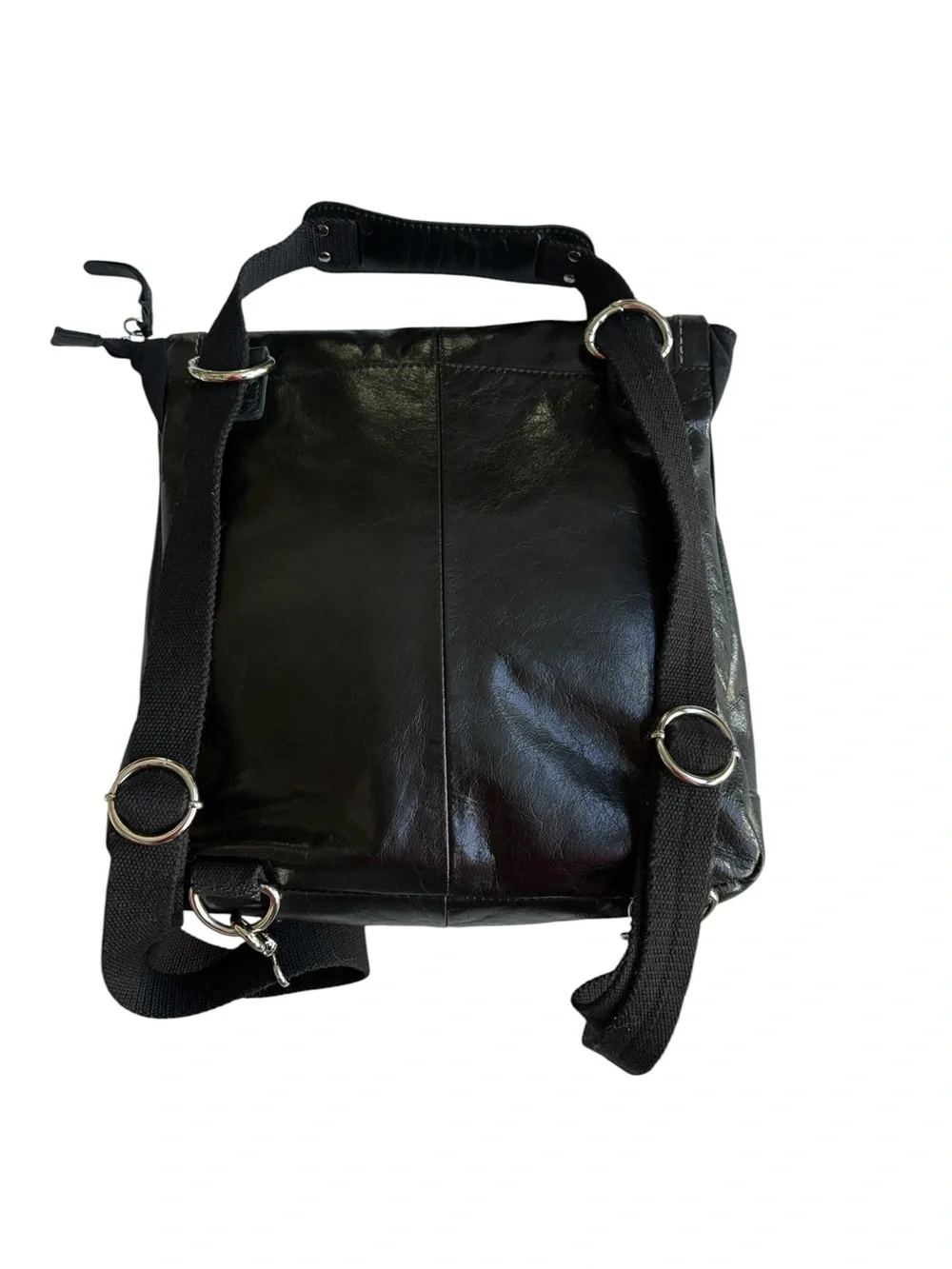 The Sak Blk Leather Convertible Backpack Messenger Boho Goth Gorpcore Aesthetic